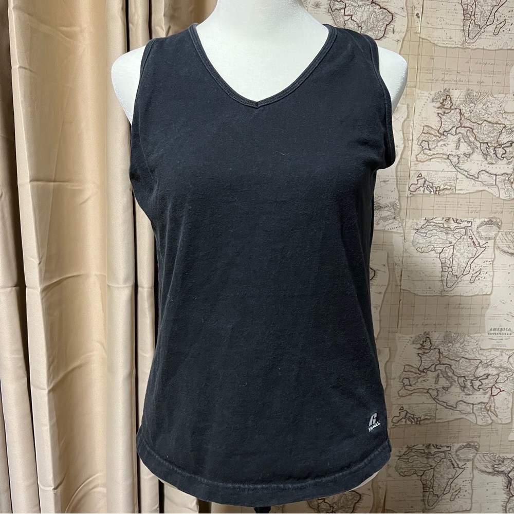 Ladies Black V Neck Athletic Tank Sleeveless Top - Medium
